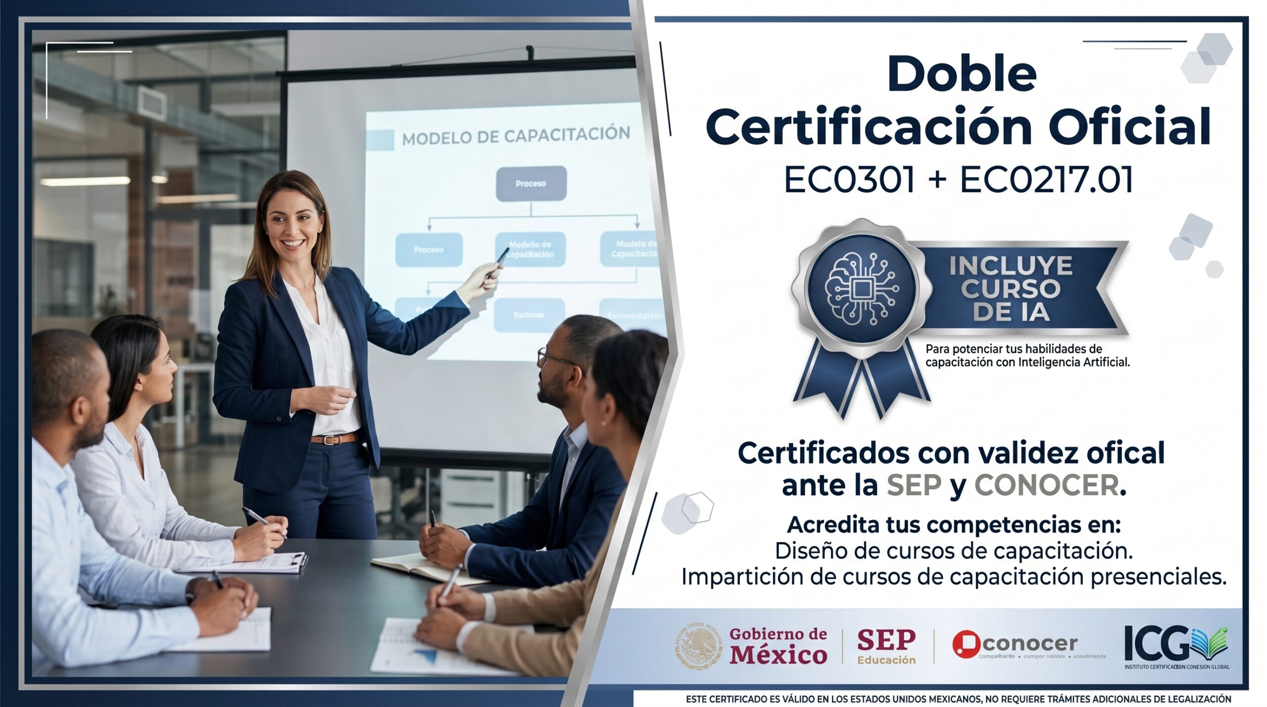 Experto en Capacitación Avalado por SEP: Diseño (EC0301), Impartición (EC0217.01) y Manuales con IA